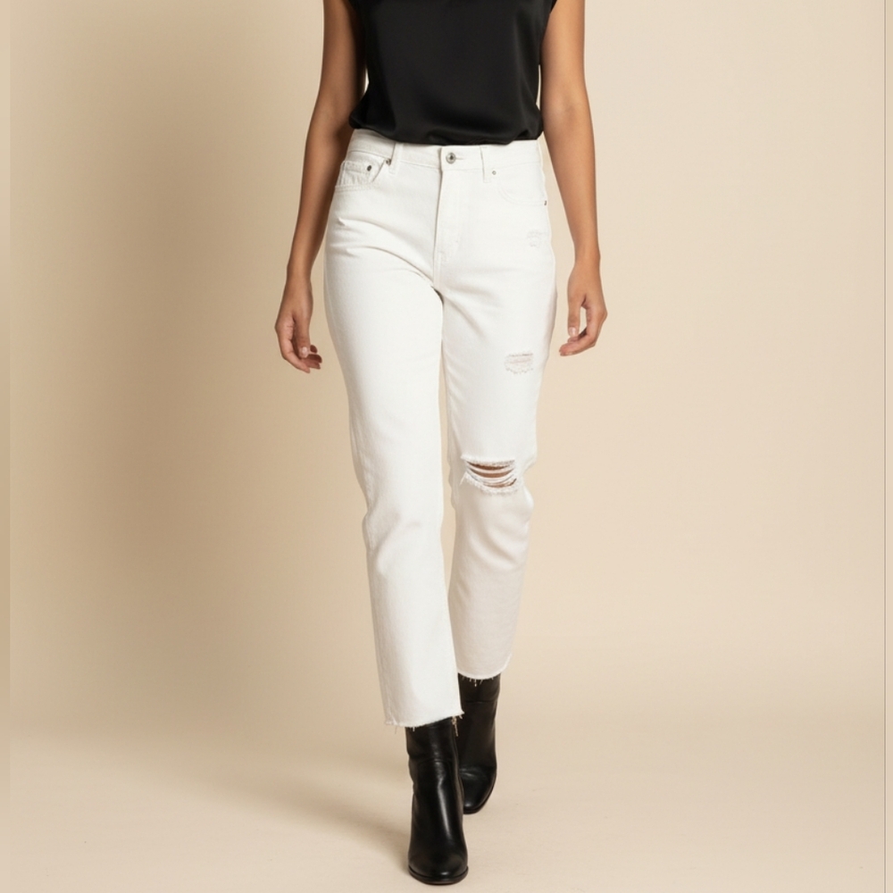 Agolde High Waist Button Fly Distressed White Denim Jeans Pants 26 (F9)